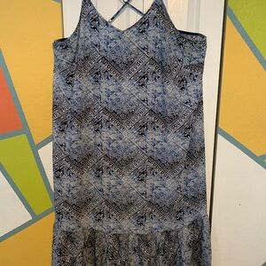 Blue Patterned Sleeveless Dress